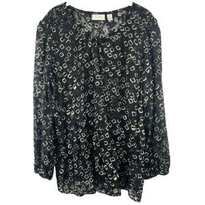 Chico's Women's Top Size 2 US L Sheer Black Ivory‎ Pullover Long Sleeve Chiffon